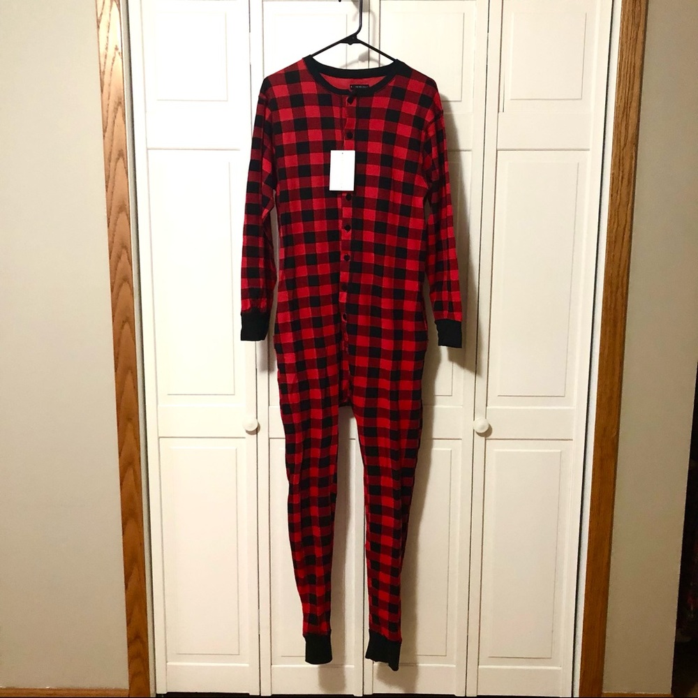 Buffalo Plaid 1-Piece Pajamas with drop seat NWT